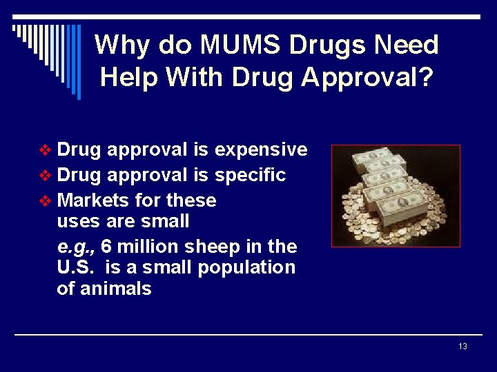 Why do MUMS Drugs Need Help With Drug Approval? v Drug approval is expensive