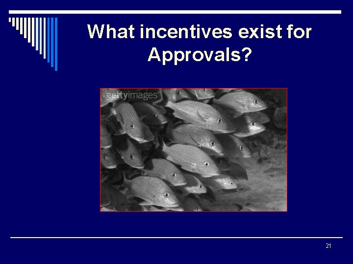 What incentives exist for Approvals? 21 