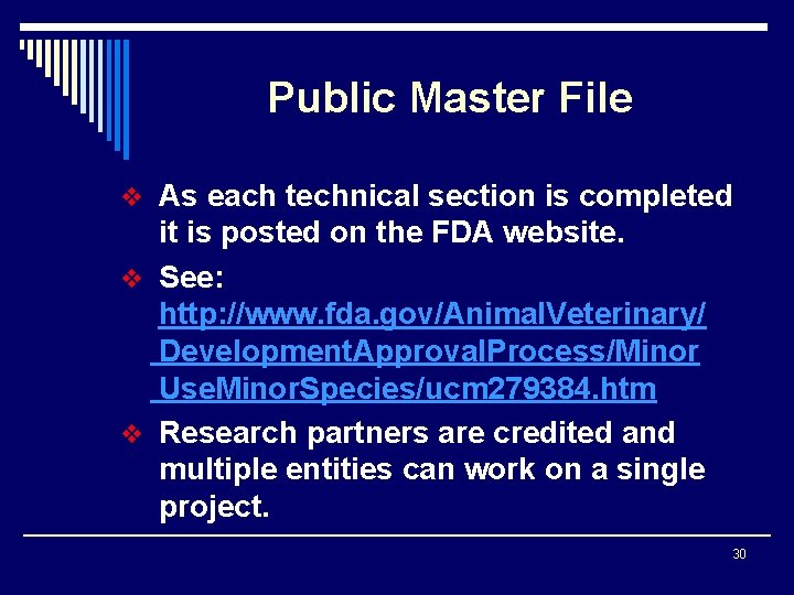 Public Master File v As each technical section is completed it is posted on