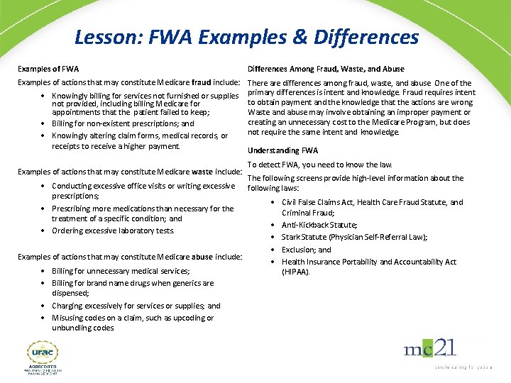 Lesson: FWA Examples & Differences Examples of FWA Differences Among Fraud, Waste, and Abuse