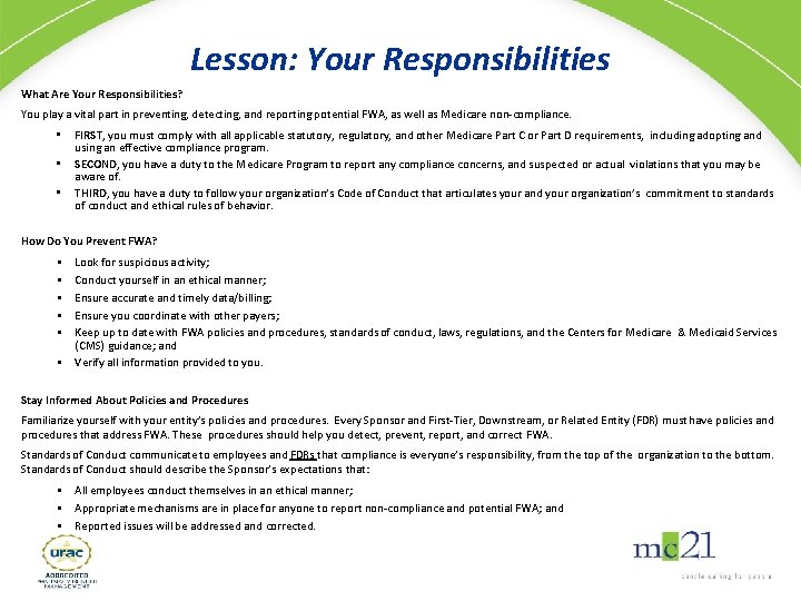 Lesson: Your Responsibilities What Are Your Responsibilities? You play a vital part in preventing,