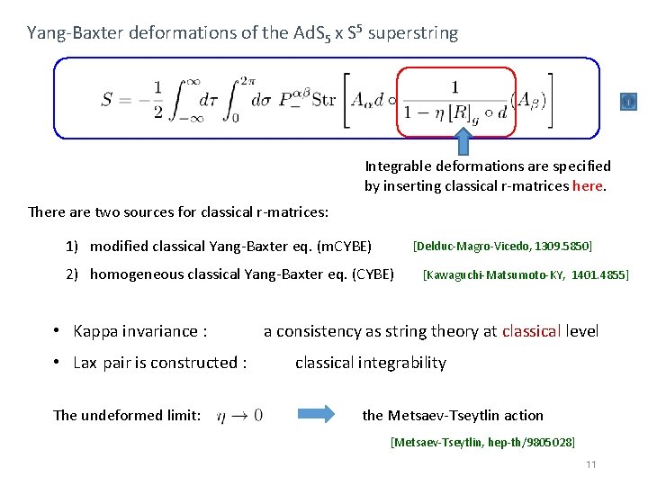 Yang-Baxter deformations of the Ad. S 5 x S 5 superstring Integrable deformations are