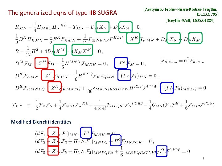 The generalized eqns of type IIB SUGRA [Arutyunov-Frolov-Hoare-Roiban-Tseytlin, 1511. 05795] [Tseytlin-Wulf, 1605. 04884] Modified