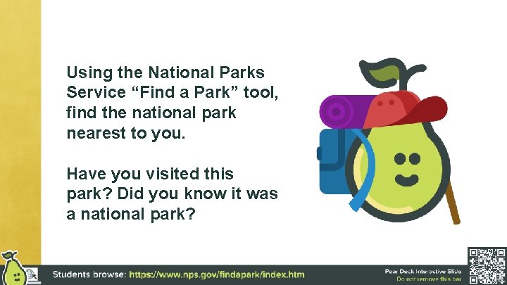 Using the National Parks Service “Find a Park” tool, find the national park nearest