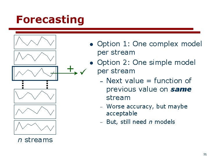Forecasting l + l Option 1: One complex model per stream Option 2: One