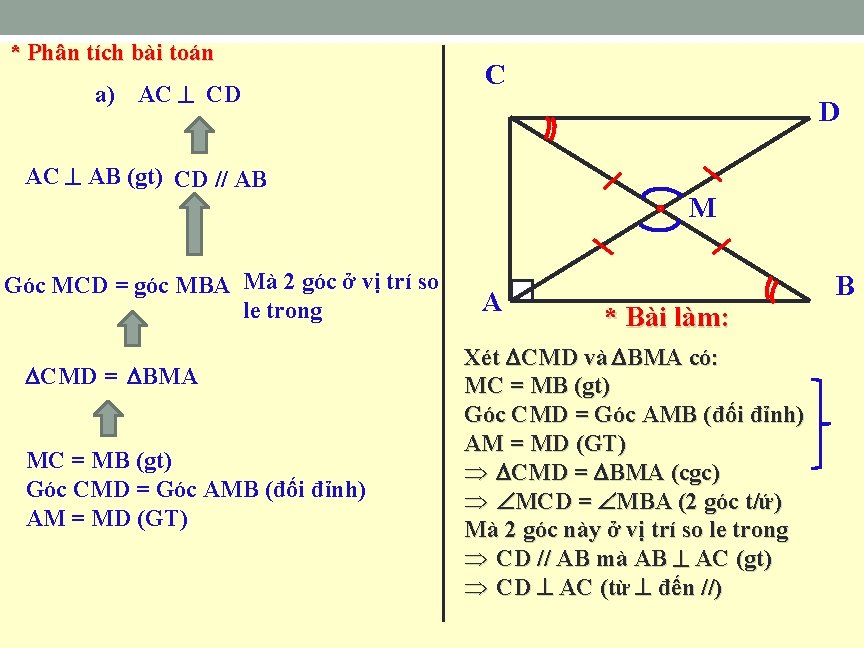 * Phân tích bài toán a) AC CD C D AC AB (gt) CD