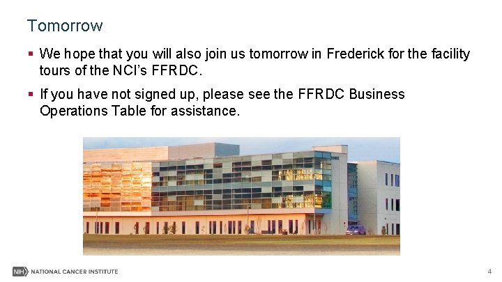 Tomorrow § We hope that you will also join us tomorrow in Frederick for