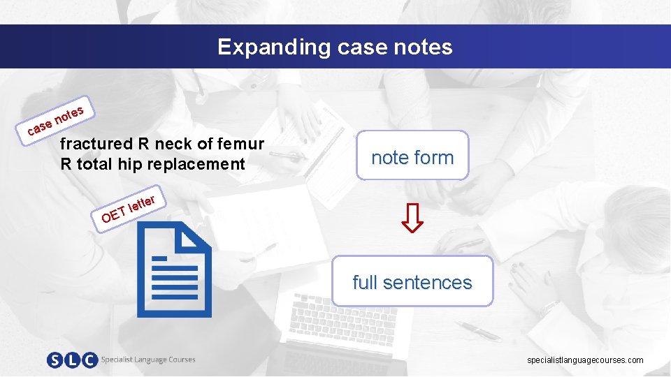 Expanding case notes s ote n e cas fractured R neck of femur R
