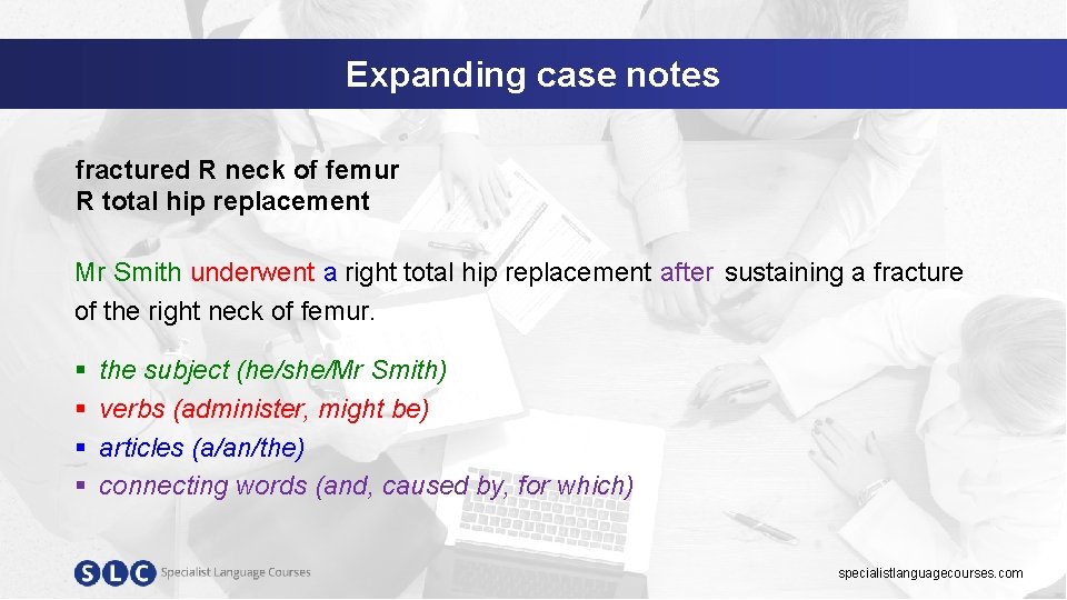 Expanding case notes fractured R neck of femur R total hip replacement Mr Smith