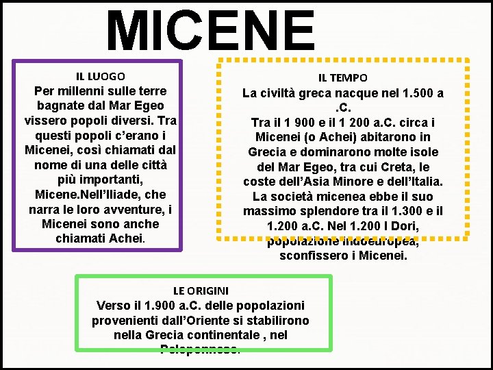 MICENE IL LUOGO Per millenni sulle terre bagnate dal Mar Egeo vissero popoli diversi.