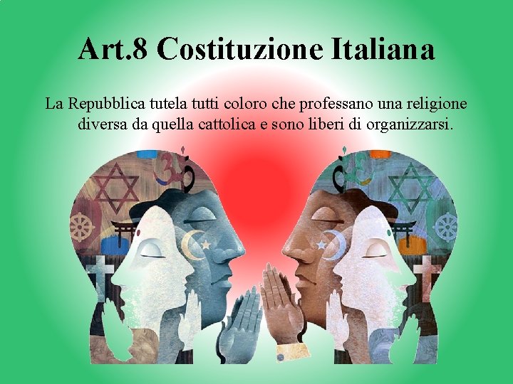 Art. 8 Costituzione Italiana La Repubblica tutela tutti coloro che professano una religione diversa