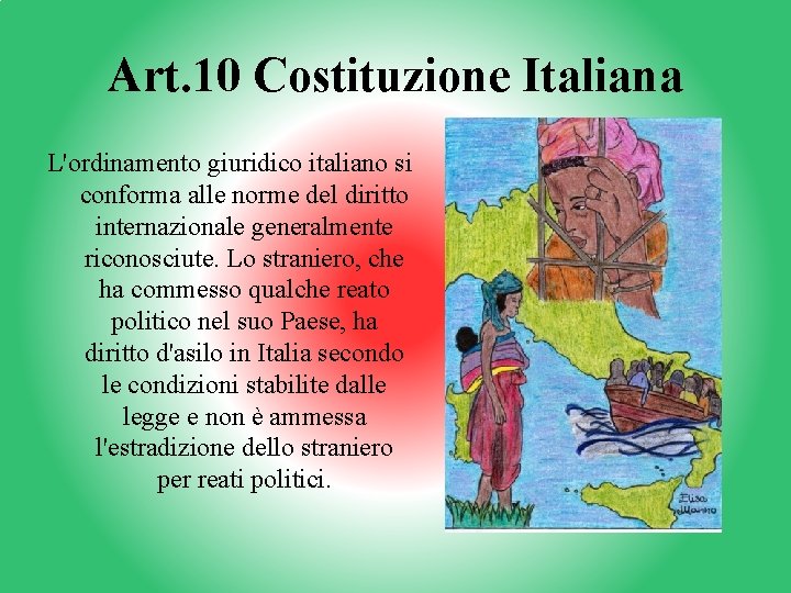 Art. 10 Costituzione Italiana L'ordinamento giuridico italiano si conforma alle norme del diritto internazionale