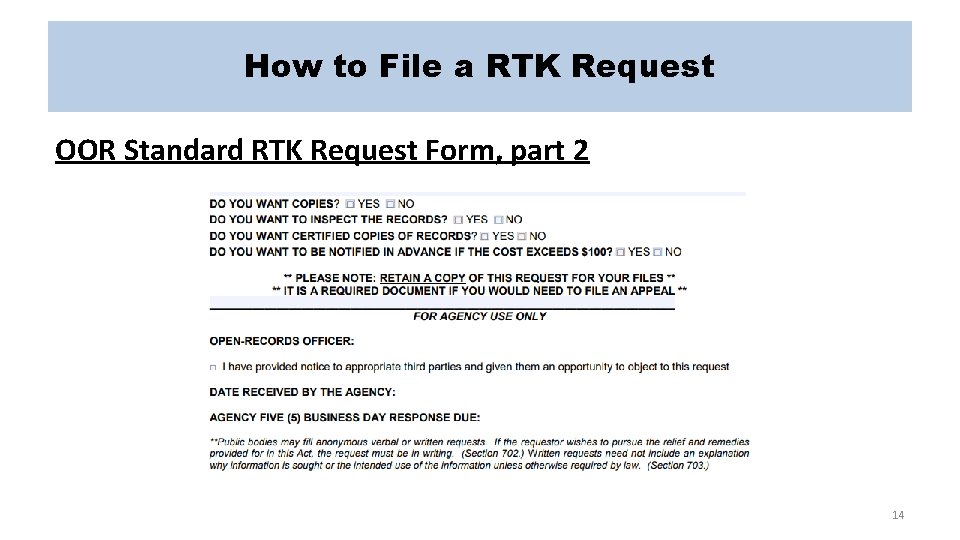 How to File a RTK Request OOR Standard RTK Request Form, part 2 14