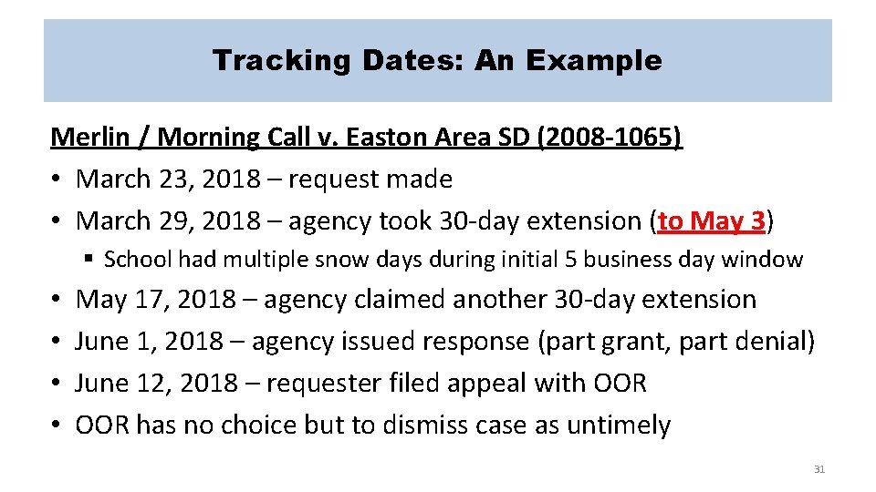 Tracking Dates: An Example Merlin / Morning Call v. Easton Area SD (2008 -1065)
