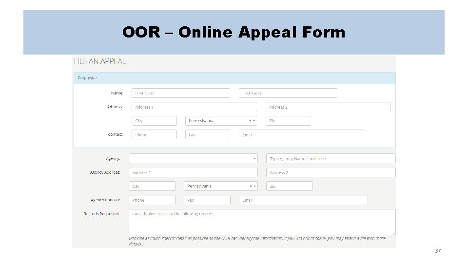 OOR – Online Appeal Form 37 