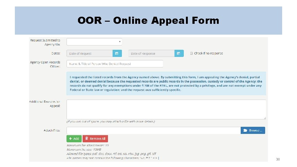 OOR – Online Appeal Form 38 