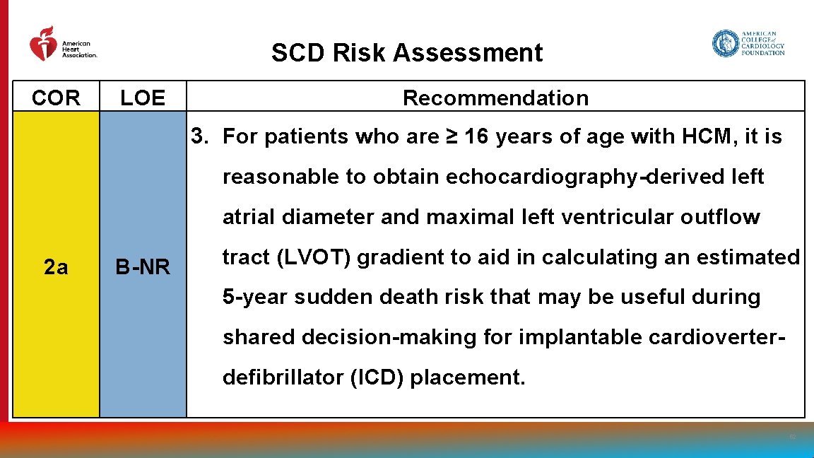 SCD Risk Assessment COR LOE Recommendation 3. For patients who are ≥ 16 years