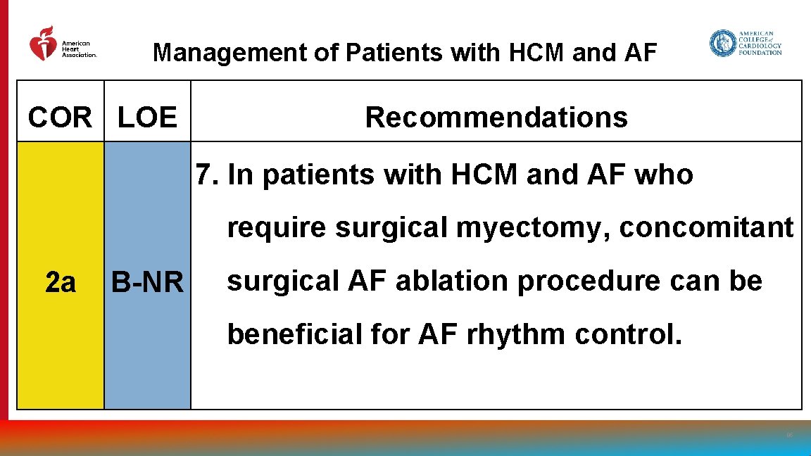 Management of Patients with HCM and AF COR LOE Recommendations 7. In patients with