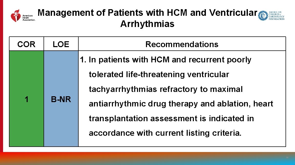 Management of Patients with HCM and Ventricular Arrhythmias COR LOE Recommendations 1. In patients