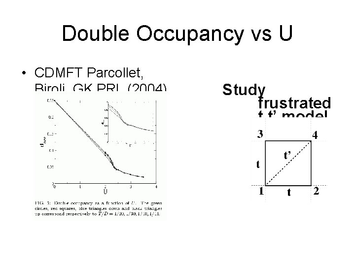 Double Occupancy vs U • CDMFT Parcollet, Biroli GK PRL (2004) Study frustrated t