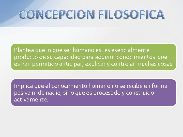 CONCEPCION FILOSOFICA Plantea que lo que ser humano es, es esencialmente producto de su