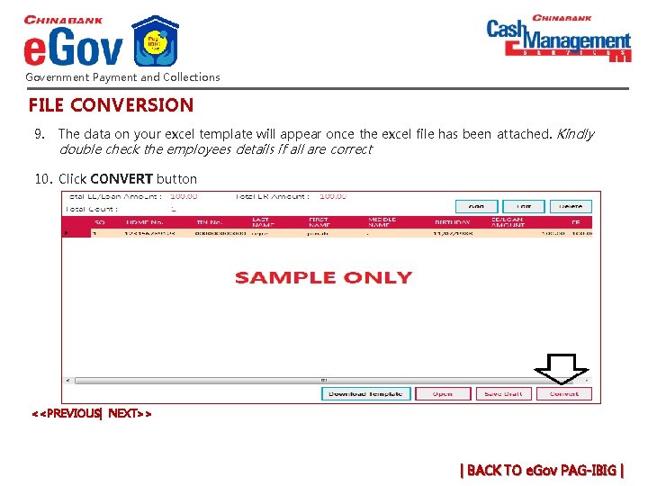 Government Payment and Collections FILE CONVERSION 9. The data on your excel template will Government Payment and Collections FILE CONVERSION 9. The data on your excel template will