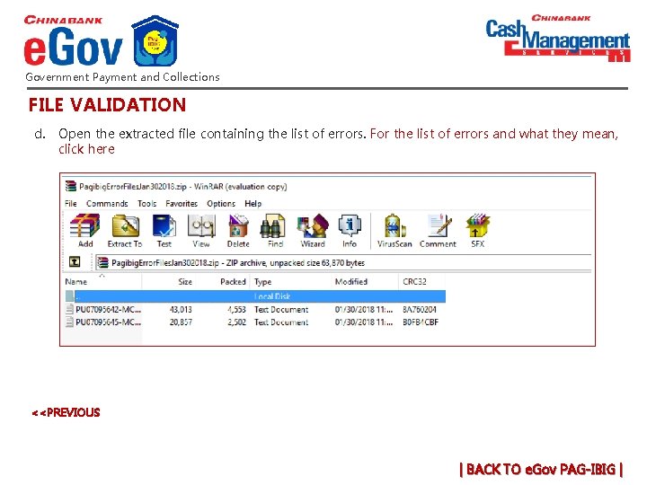 Government Payment and Collections FILE VALIDATION d. Open the extracted file containing the list Government Payment and Collections FILE VALIDATION d. Open the extracted file containing the list