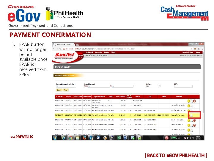 Government Payment and Collections PAYMENT CONFIRMATION 5. EPAR button will no longer be not Government Payment and Collections PAYMENT CONFIRMATION 5. EPAR button will no longer be not