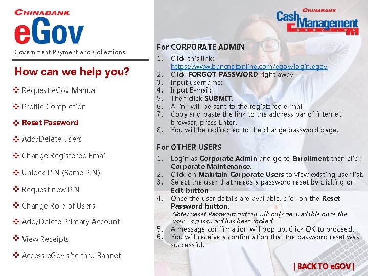 Government Payment and Collections How can we help you? e. Gov Manual v Request Government Payment and Collections How can we help you? e. Gov Manual v Request