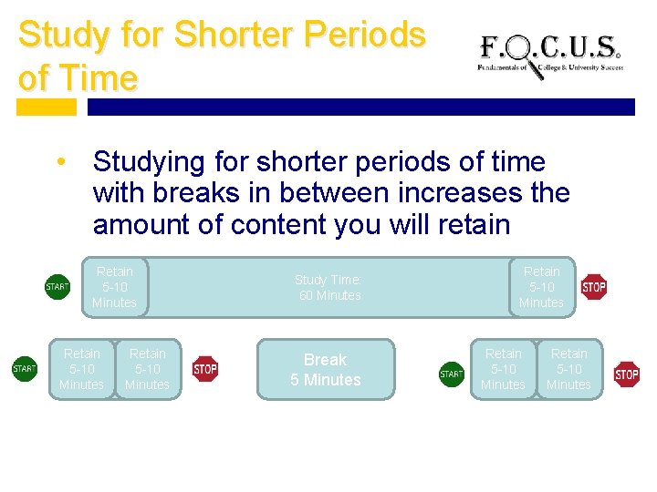 Study for Shorter Periods of Time • Studying for shorter periods of time with