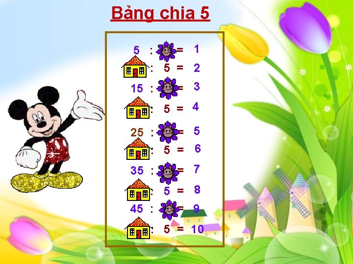 Bảng chia 5 5 : 5 = 1 10 : 5 = 2 15