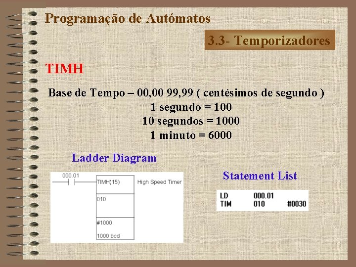 Programação de Autómatos 3. 3 - Temporizadores TIMH Base de Tempo – 00, 00