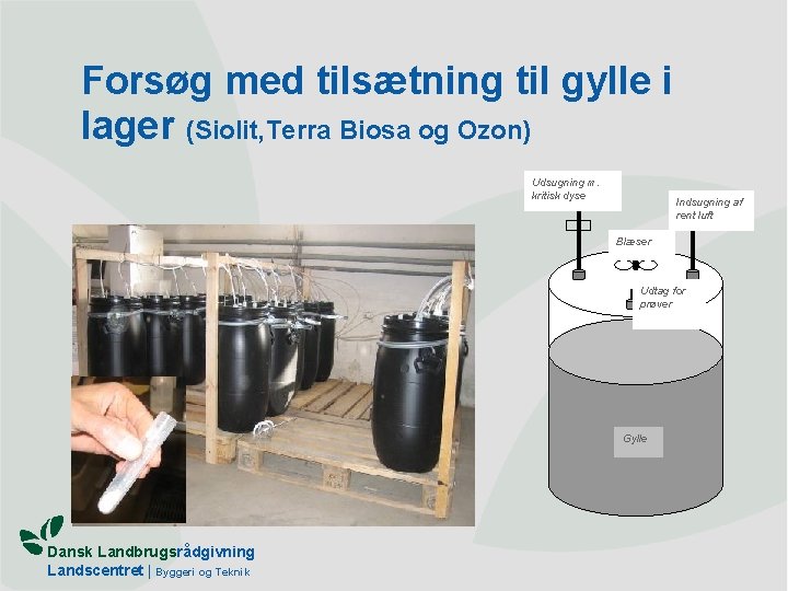 Forsøg med tilsætning til gylle i lager (Siolit, Terra Biosa og Ozon) Udsugning m.
