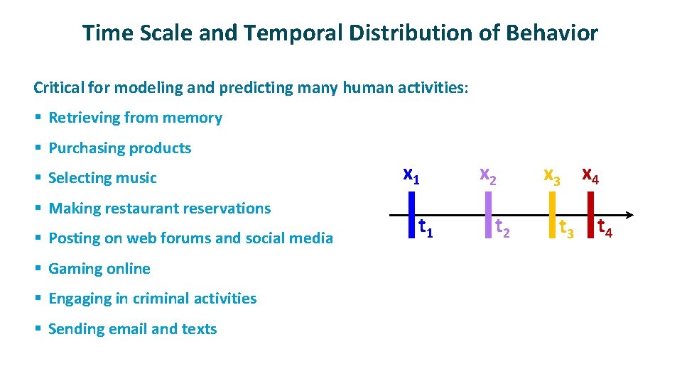 Time Scale and Temporal Distribution of Behavior ü Critical for modeling and predicting many