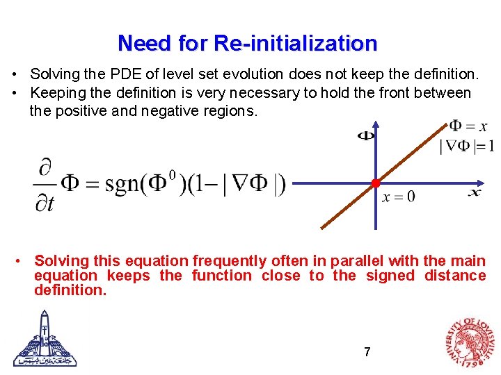 Need for Re-initialization • Solving the PDE of level set evolution does not keep