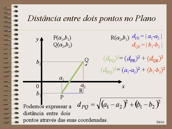 Distância entre dois pontos no Plano y Q b 2 a 1 0 b