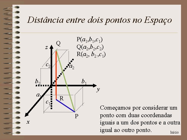 Distância entre dois pontos no Espaço z P(a 1, b 1, c 1) Q(a