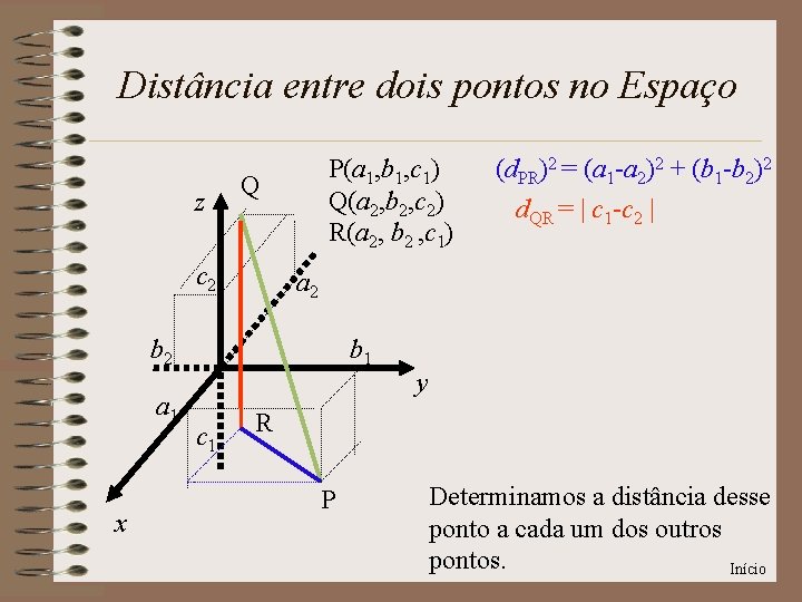 Distância entre dois pontos no Espaço z P(a 1, b 1, c 1) Q(a