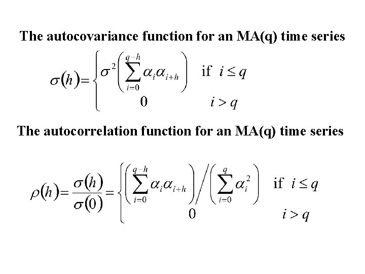 The autocovariance function for an MA(q) time series The autocorrelation function for an MA(q)