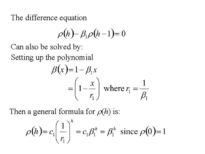 The difference equation Can also be solved by: Setting up the polynomial Then a