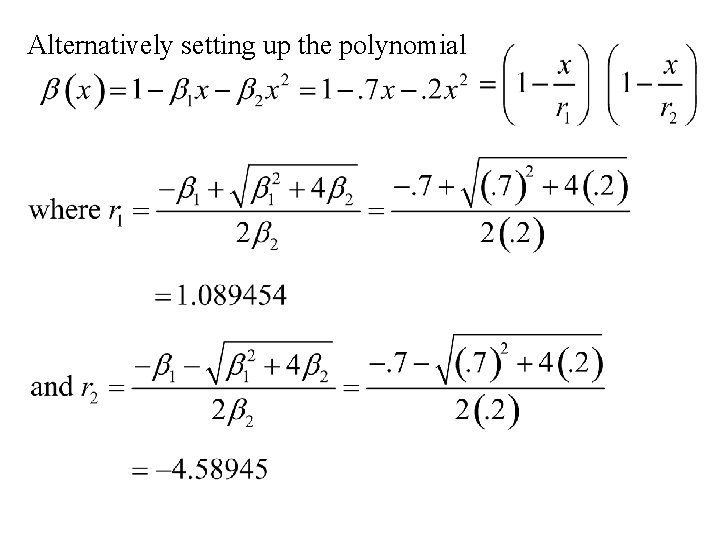 Alternatively setting up the polynomial 