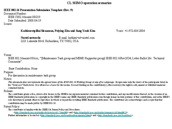 CL MIMO operation scenarios IEEE 802. 16 Presentation Submission Template (Rev. 9) Document Number: