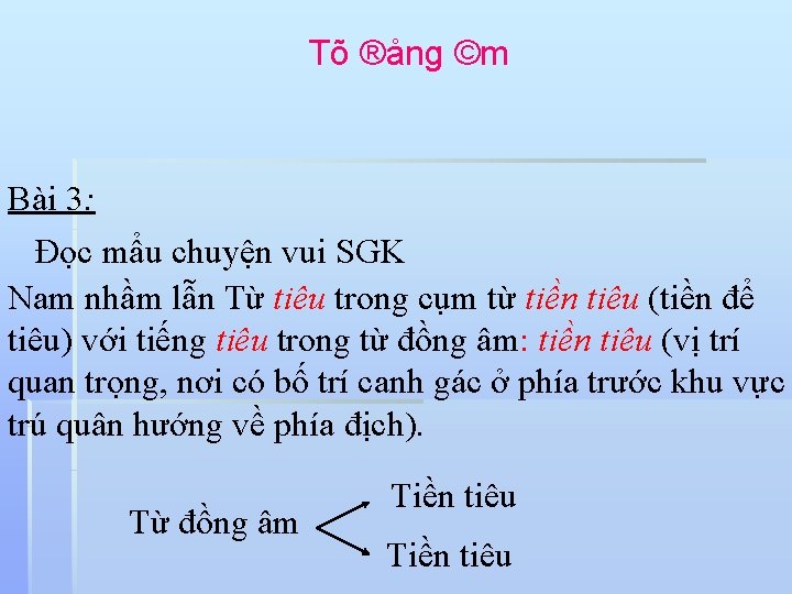 Tõ ®ång ©m Bài 3: Đọc mẩu chuyện vui SGK Nam nhầm lẫn Từ