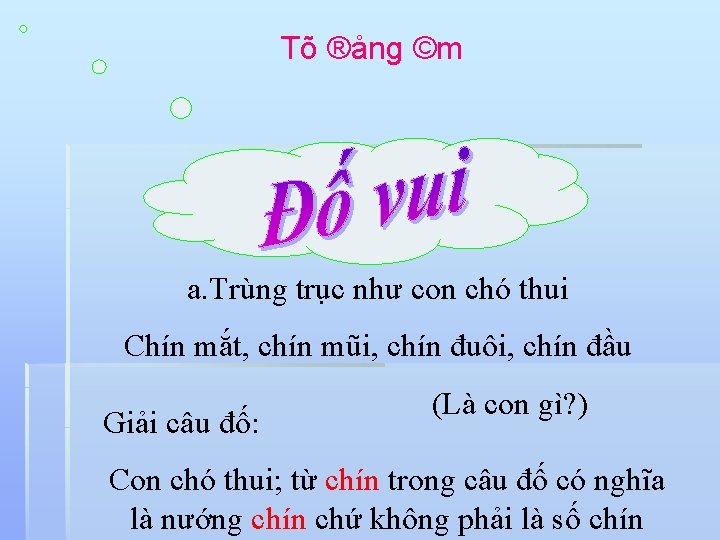 Tõ ®ång ©m a. Trùng trục như con chó thui Chín mắt, chín mũi,