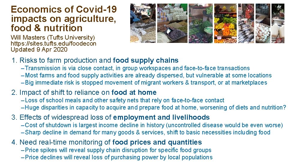 Economics of Covid19 impacts on agriculture food nutrition