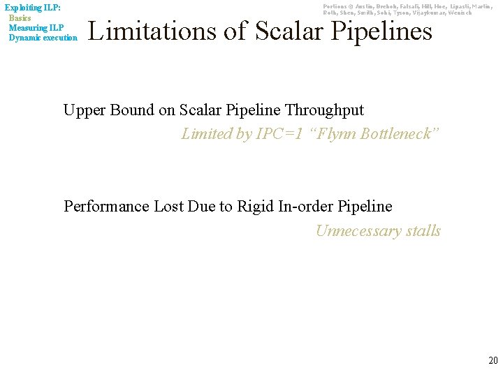 Exploiting ILP: Basics Measuring ILP Dynamic execution Portions © Austin, Brehob, Falsafi, Hill, Hoe,