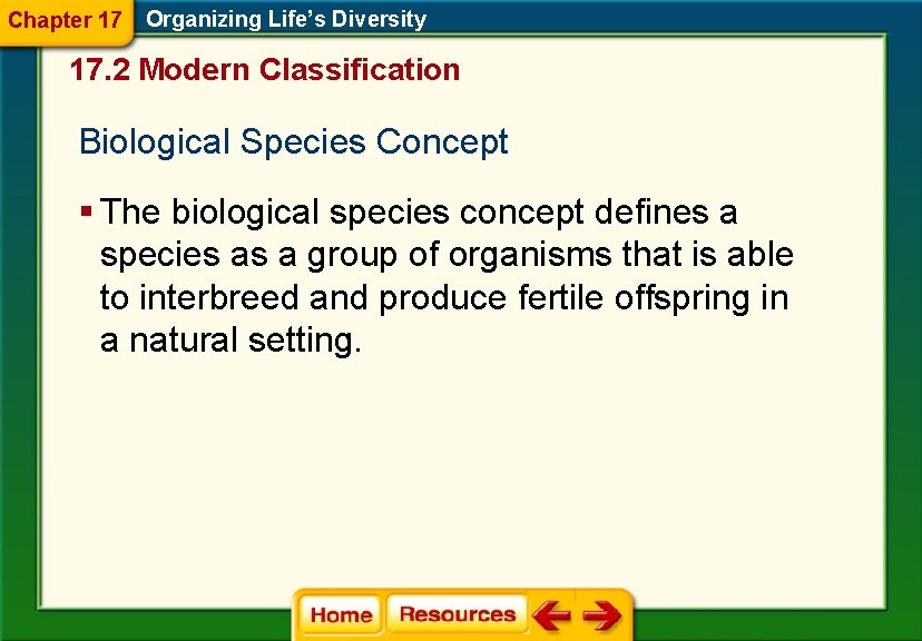 Chapter 17 Organizing Life’s Diversity 17. 2 Modern Classification Biological Species Concept § The