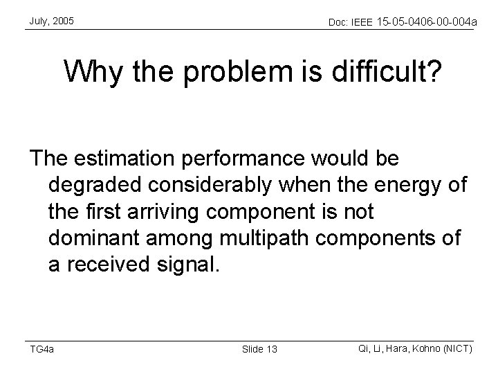 July, 2005 Doc: IEEE 15 -05 -0406 -00 -004 a Why the problem is