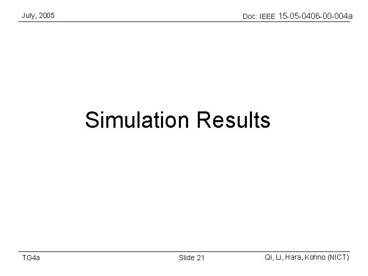 July, 2005 Doc: IEEE 15 -05 -0406 -00 -004 a Simulation Results TG 4