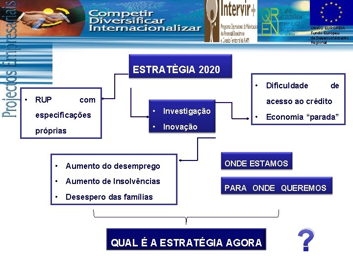 UNIÃO EUROPEIA Fundo Europeu de Desenvolvimento Regional ESTRATÈGIA 2020 • • RUP com especificações